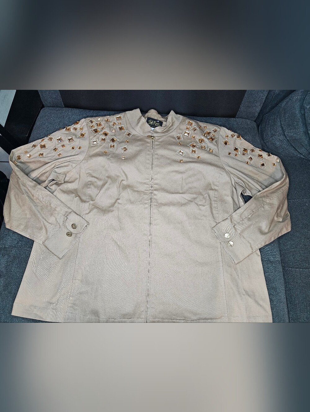 Bob Mackie Embellished Zip-Front Jacket in Taupe